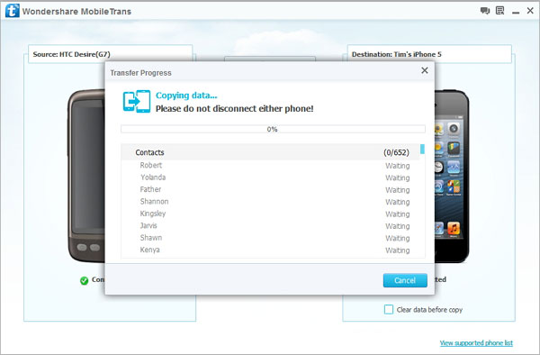 start transferring text message from android to iphone