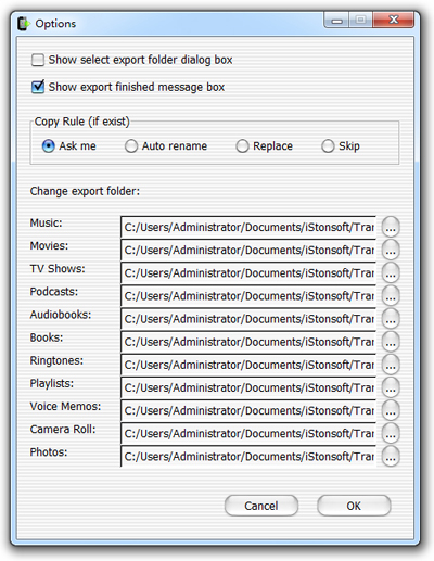 option settings for transferring music from iphone to computer