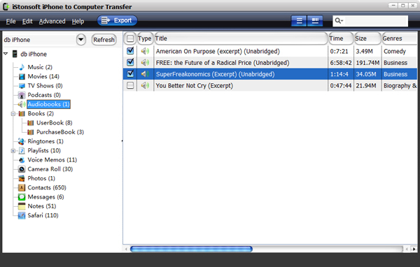 how do you export audiobooks from iphone to pc