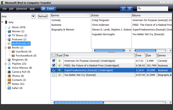 transfer audiobooks from ipod to pc