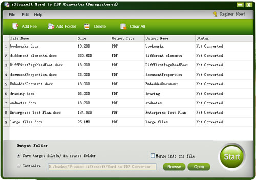 main interface of docx to pdf converter